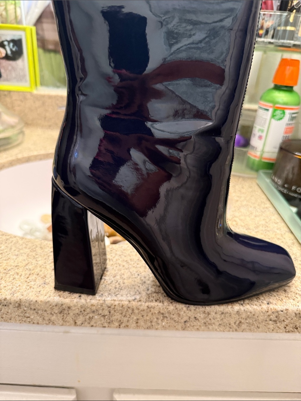 Cape Robbin Patent Block Heel Knee Boot - Deep Navy
